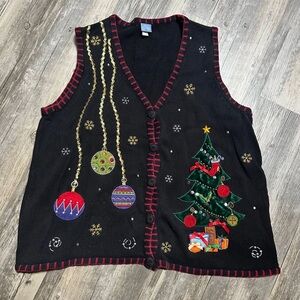 VTG 90s Christmas Sweater Vest Womens 3X Holiday Editions Tree Knit Presents